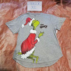 Juniors XL Dr. Seuss The Grinch Waving Santa Claus Suit Graphic Tee NWT